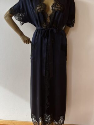 Navy Silk Calais Lace Robe